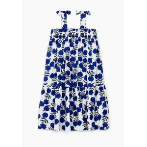 Bonton Elaine Flower Dress Girls Size 4 Blue White Floral Cotton Smocked French